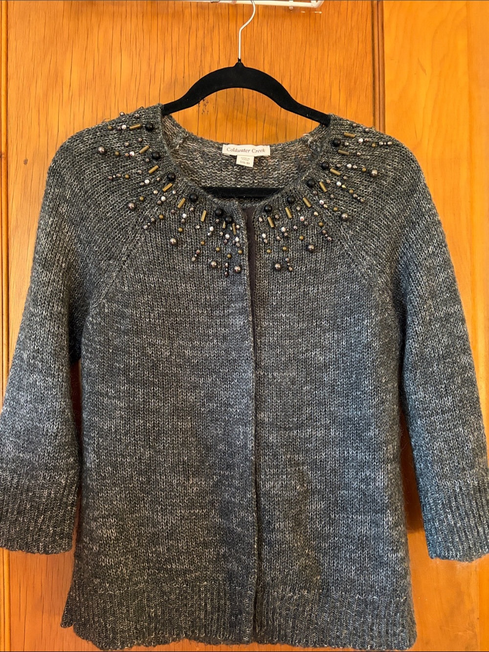 Coldwater Creek Gray Beaded Knit Cardigan